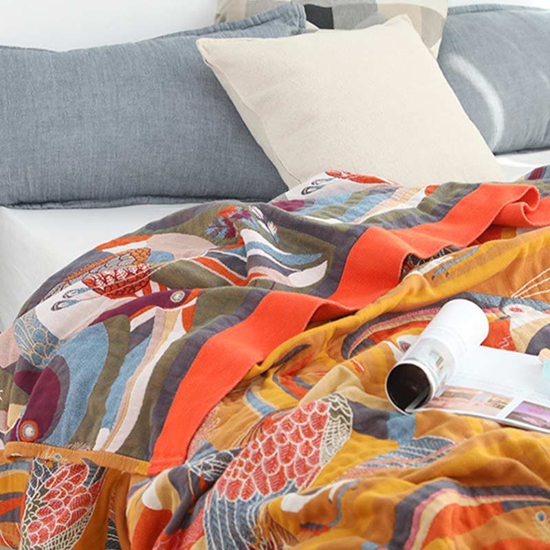 Reversible Cotton Quilt with Toucan Design