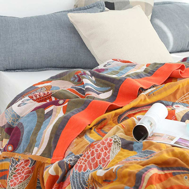 Reversible Cotton Quilt with Toucan Design
