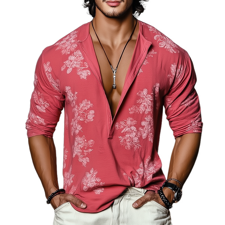 Redford Floral Long Sleeve Henley Shirt