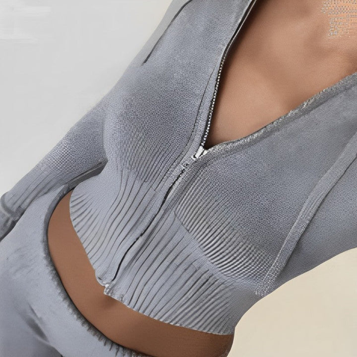 Luna Ribbed Zip-Up Hooded Crop Set