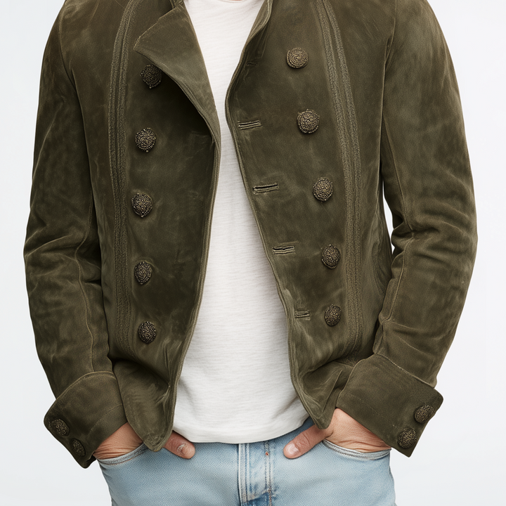 Harrow Suede Embroidered Double Breasted Jacket
