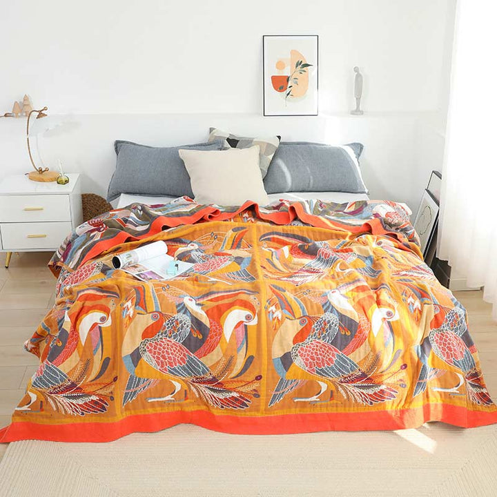 Reversible Cotton Quilt with Toucan Design