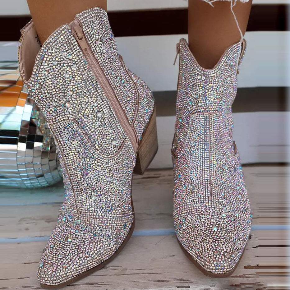 Starlight Spark Women’s Rhinestone Western Zipper Boots