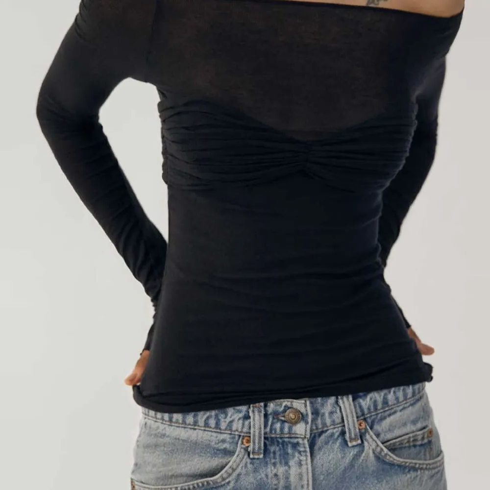 Aria Off-Shoulder Long Sleeve Mesh Top