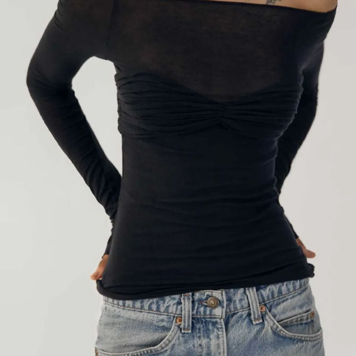 Aria Off-Shoulder Long Sleeve Mesh Top