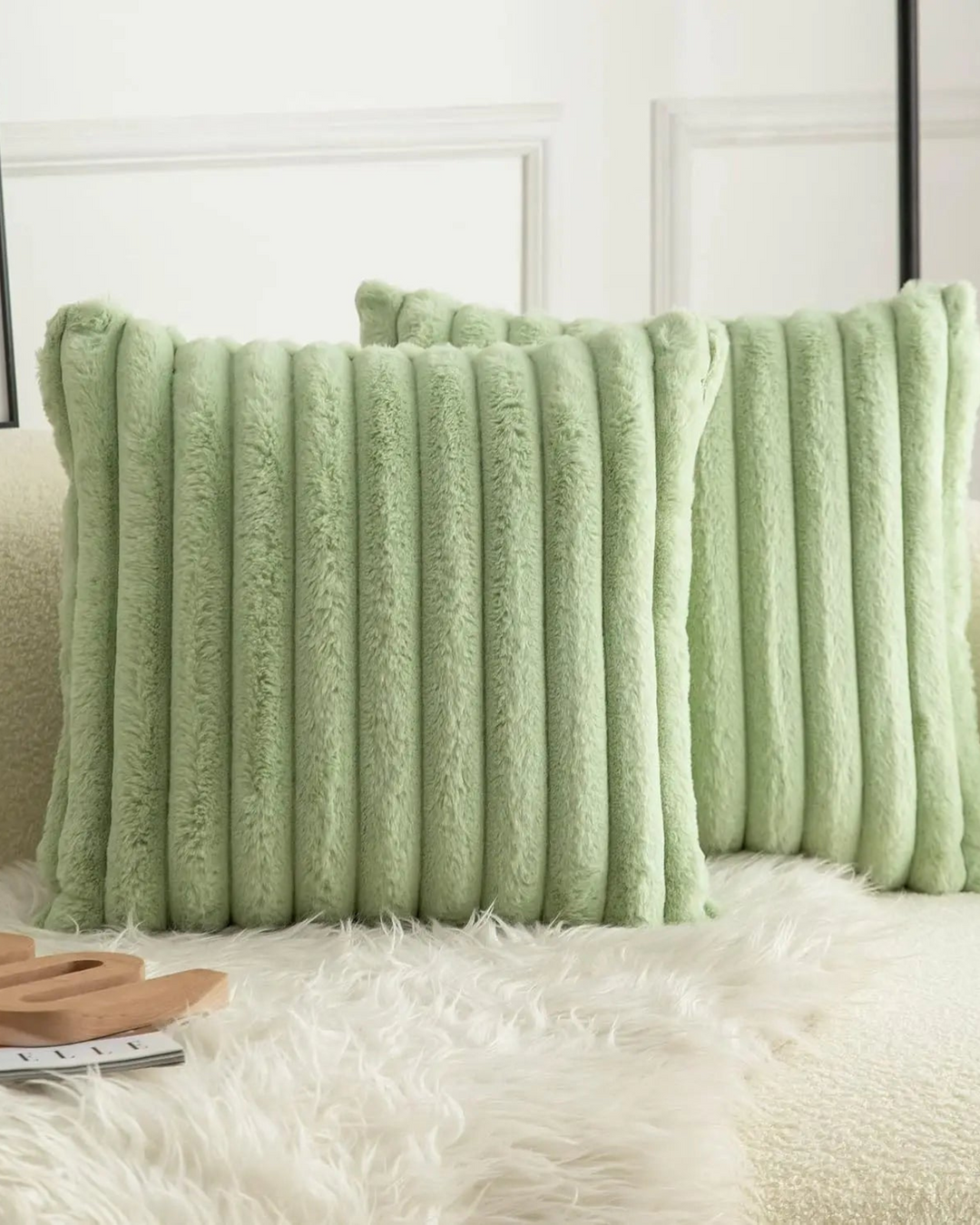 Ribbed Plush Cushion Set – Soft Velvet Sofa Pillow Covers