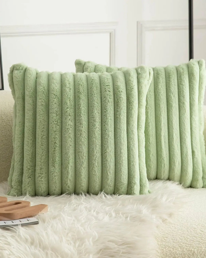Ribbed Plush Cushion Set – Soft Velvet Sofa Pillow Covers