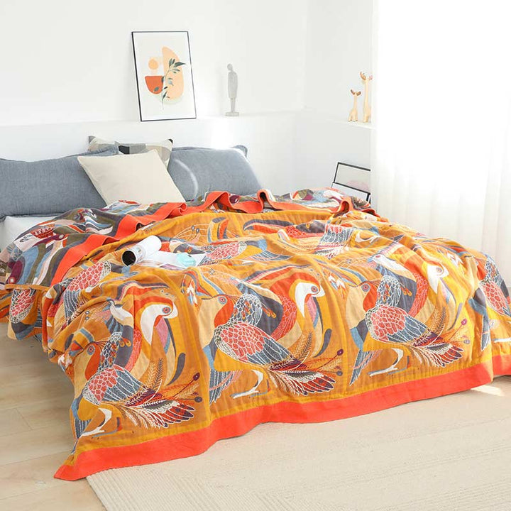 Reversible Cotton Quilt with Toucan Design