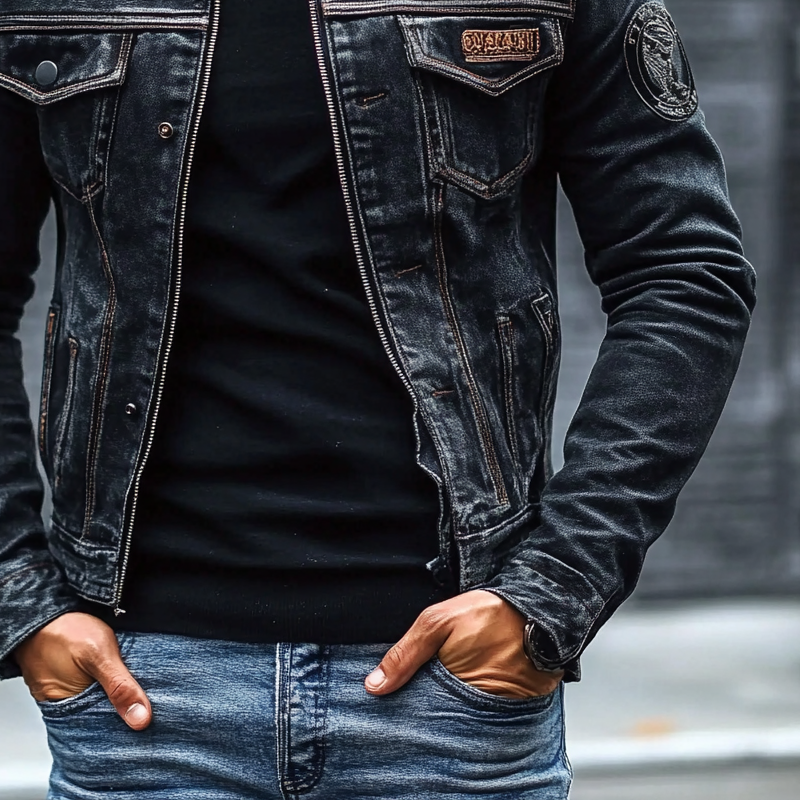 Rowley Slim Fit Denim Baseball Collar Jacket