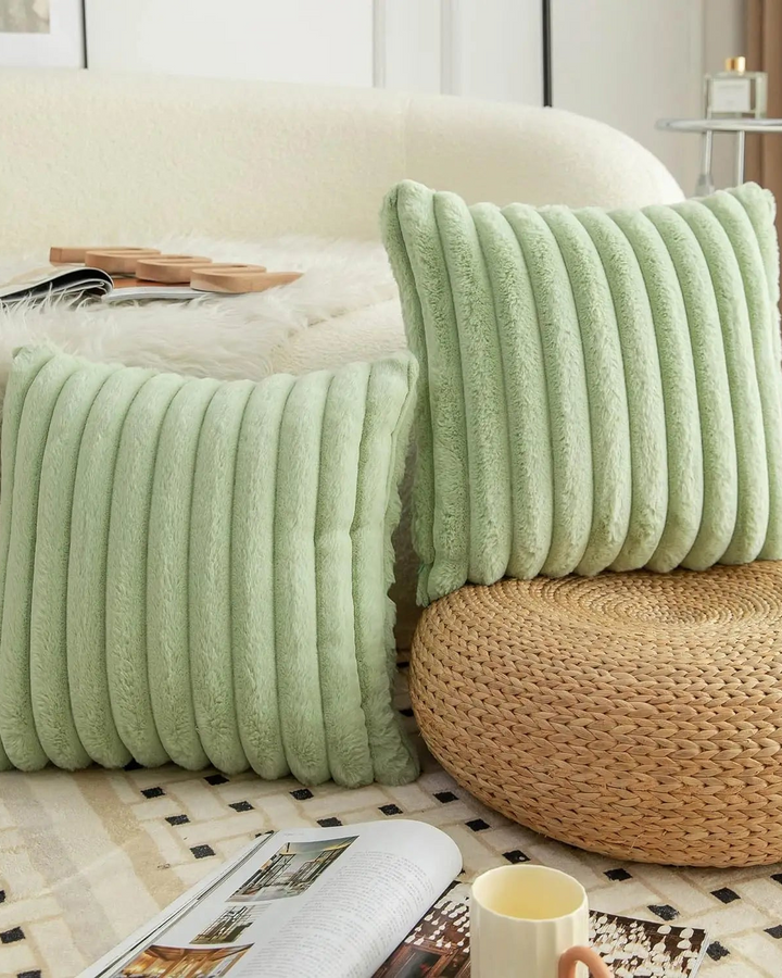 Ribbed Plush Cushion Set – Soft Velvet Sofa Pillow Covers