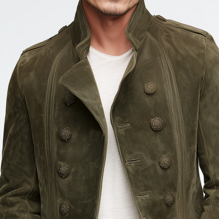 Harrow Suede Embroidered Double Breasted Jacket
