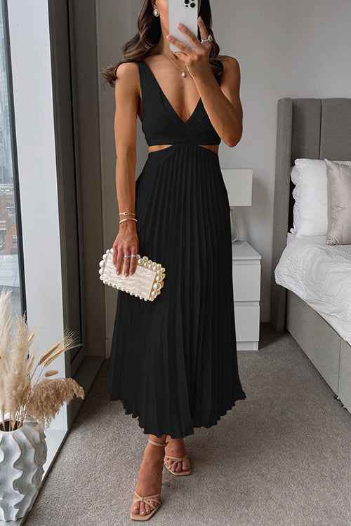 Valencia Pleated V-Neck Maxi Dress