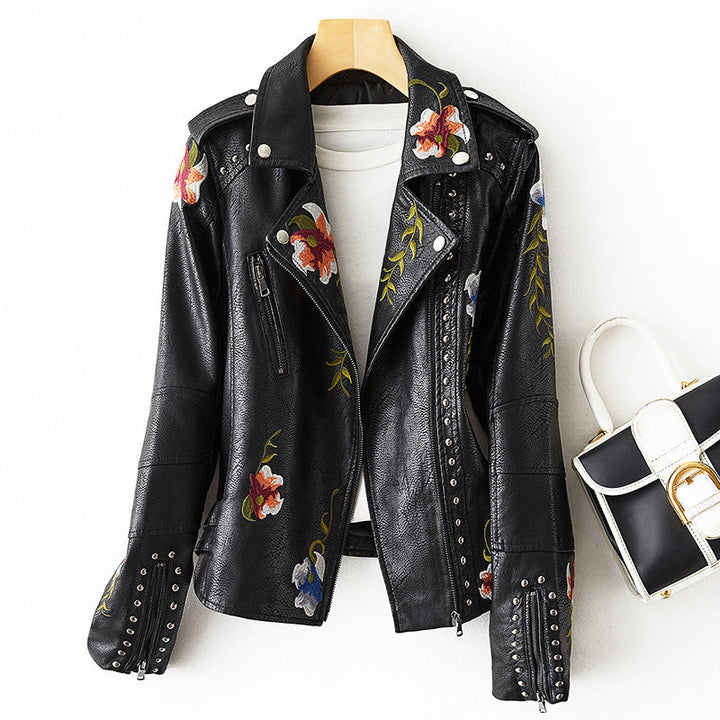 Elara Embroidered Moto Jacket