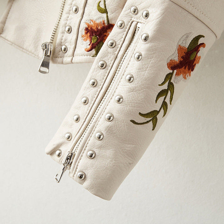 Elara Embroidered Moto Jacket