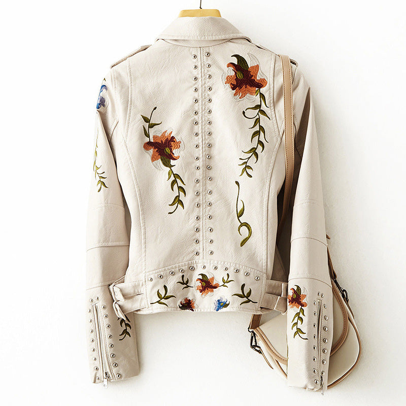 Elara Embroidered Moto Jacket