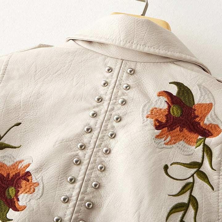 Elara Embroidered Moto Jacket