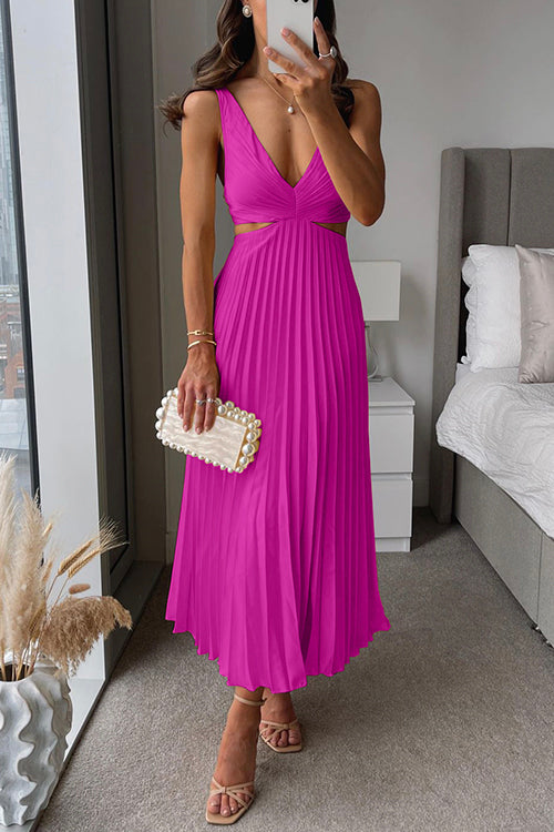 Valencia Pleated V-Neck Maxi Dress