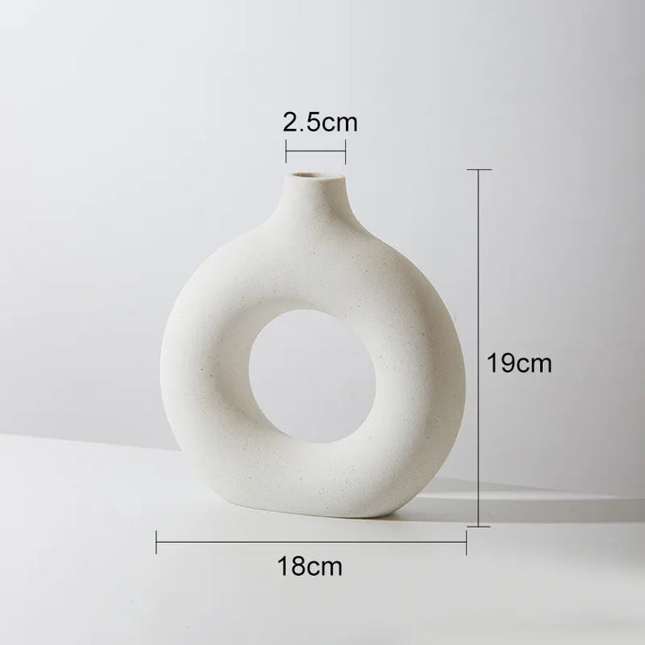Modern Sculpted Ring Vase – Matte Ceramic Circle Vase for Minimalist & Scandinavian Decor