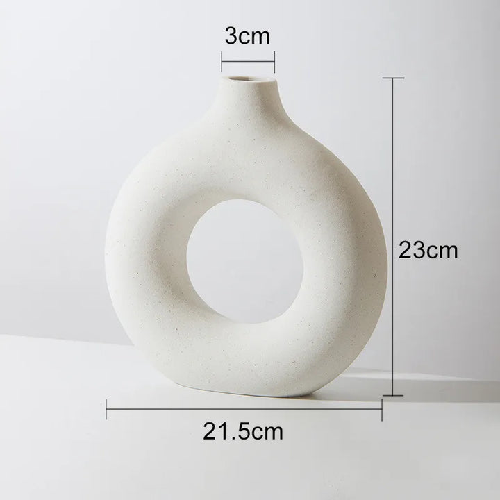 Modern Sculpted Ring Vase – Matte Ceramic Circle Vase for Minimalist & Scandinavian Decor