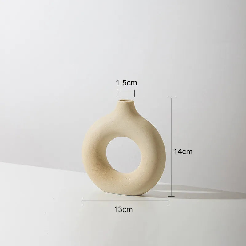 Modern Sculpted Ring Vase – Matte Ceramic Circle Vase for Minimalist & Scandinavian Decor