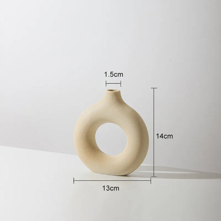Modern Sculpted Ring Vase – Matte Ceramic Circle Vase for Minimalist & Scandinavian Decor