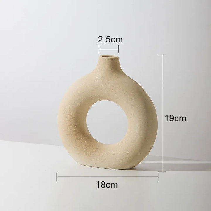 Modern Sculpted Ring Vase – Matte Ceramic Circle Vase for Minimalist & Scandinavian Decor