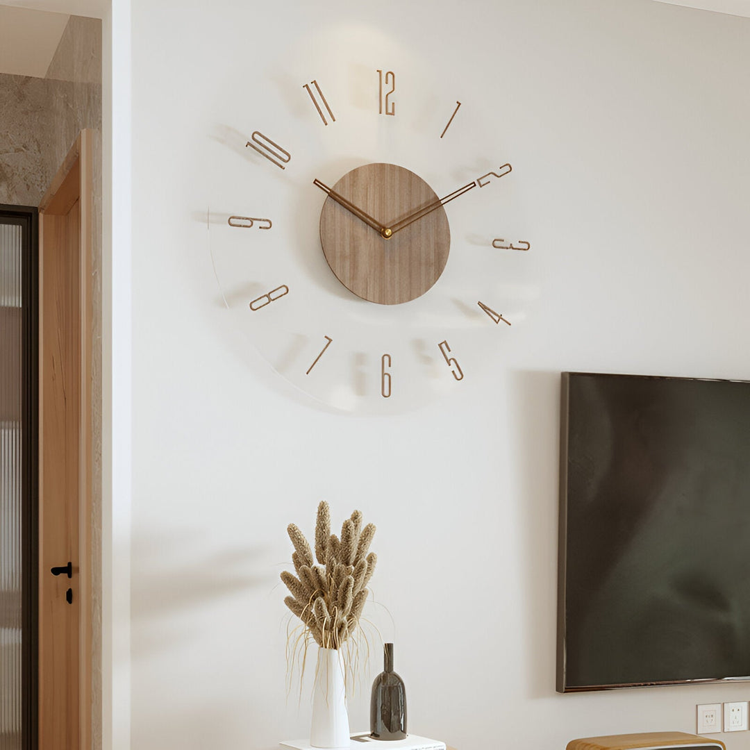 Transparent Acrylic Wall Clock – Silent Non-Ticking Wooden Design