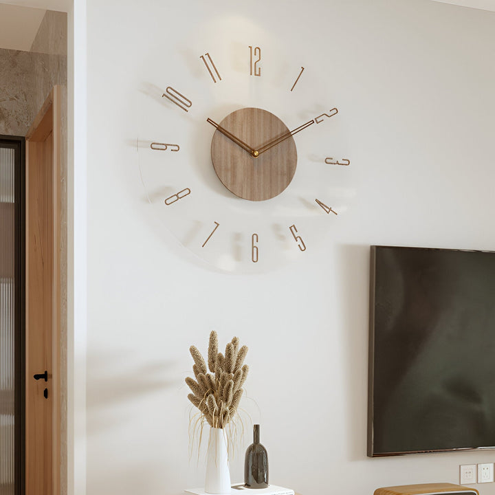 Transparent Acrylic Wall Clock – Silent Non-Ticking Wooden Design