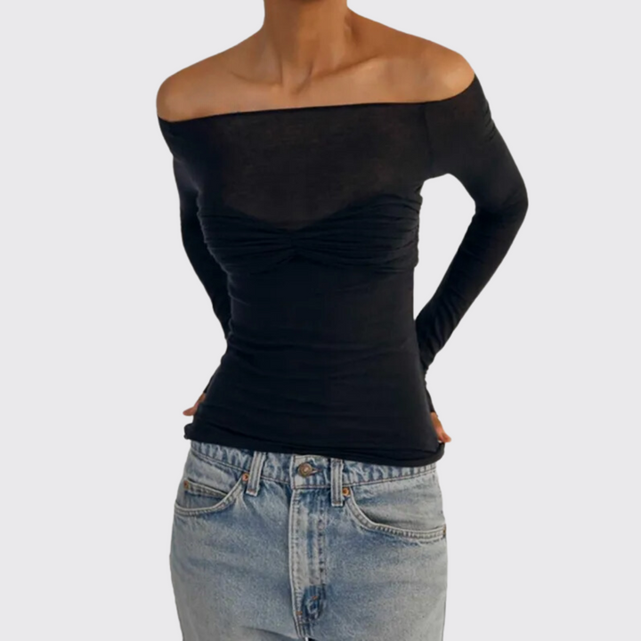 Aria Off-Shoulder Long Sleeve Mesh Top