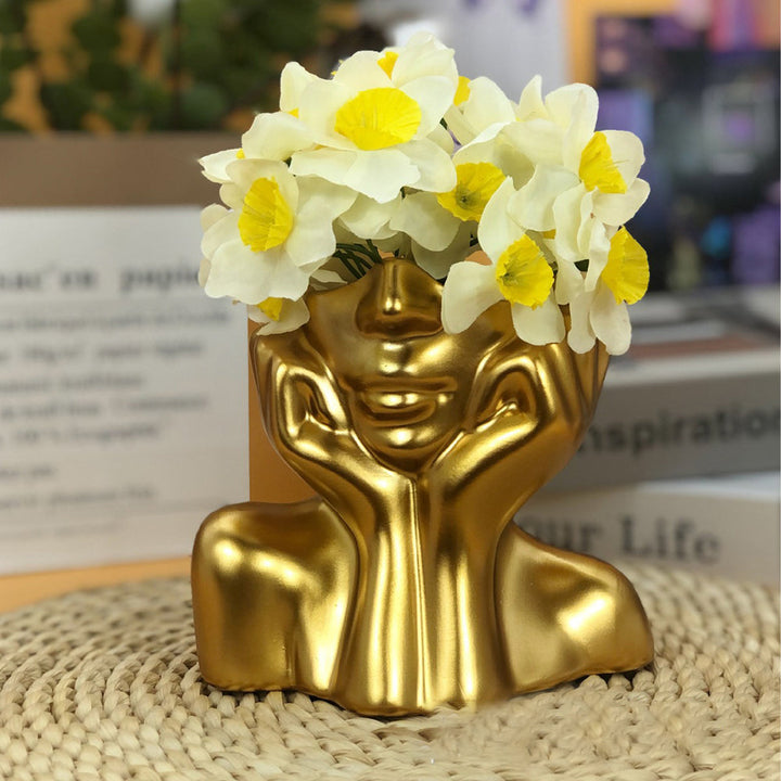 Gold Resin Human Face Flower Vase