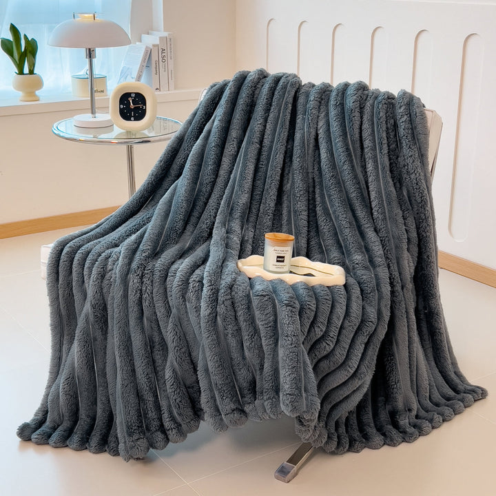 Striped Plush Throw Blanket - Heavyweight Faux Lambswool