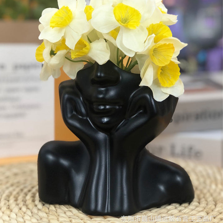 Gold Resin Human Face Flower Vase