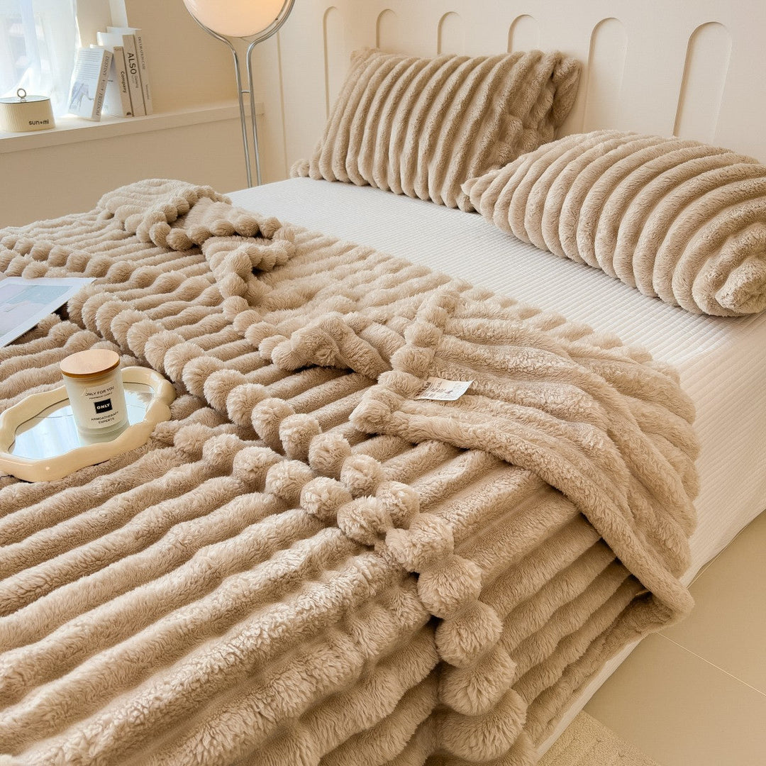 Striped Plush Throw Blanket - Heavyweight Faux Lambswool