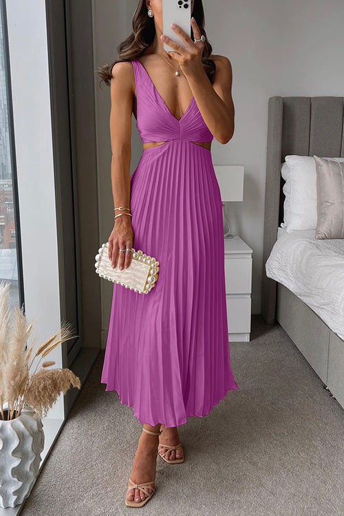 Valencia Pleated V-Neck Maxi Dress
