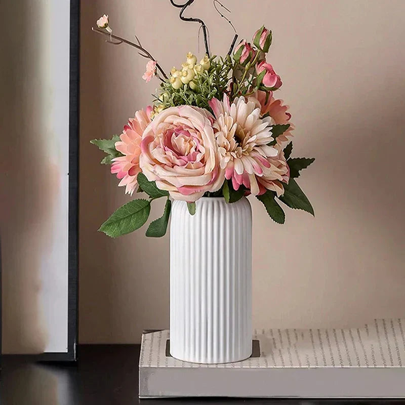 Textured Vertical Stripe Display Vase – Lightweight Decorative Flower Holder