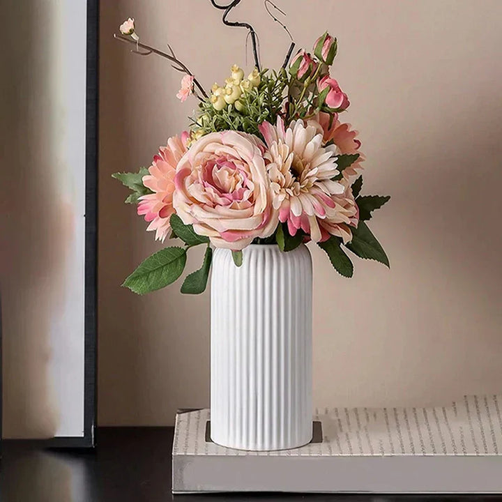 Textured Vertical Stripe Display Vase – Lightweight Decorative Flower Holder