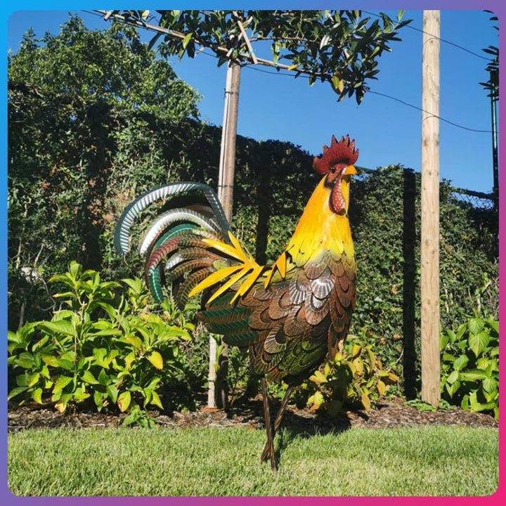 Metal Rooster Garden Statue – Vibrant Outdoor Yard Decor