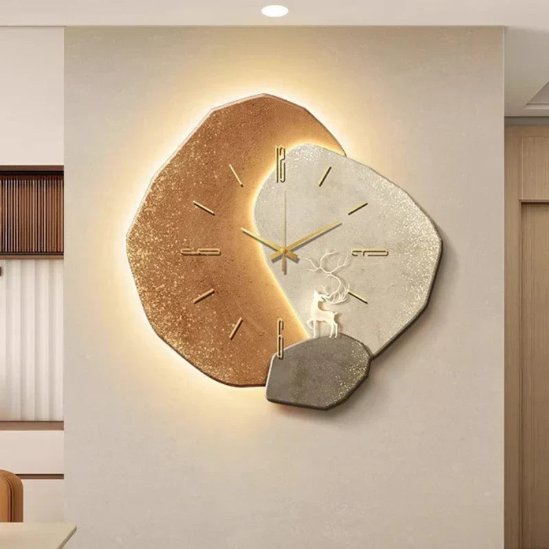 Modern Wooden Wall Clock – Sculpted LED Accent Design
