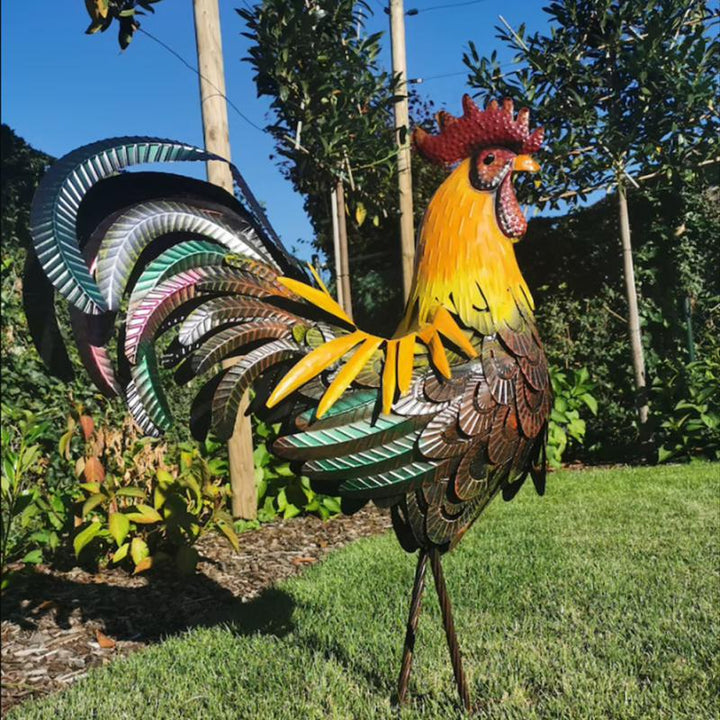 Metal Rooster Garden Statue – Vibrant Outdoor Yard Decor