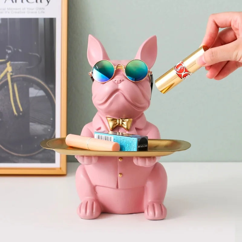 French Bulldog Resin Tray Figurine – Decorative Dog Statue for Keys, Jewelry & Home Decor