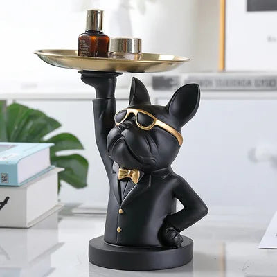 French Bulldog Resin Tray Figurine – Decorative Dog Statue for Keys, Jewelry & Home Decor