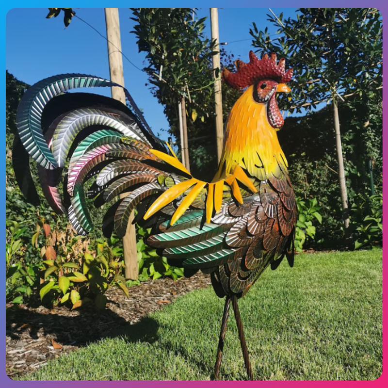 Metal Rooster Garden Statue – Vibrant Outdoor Yard Decor