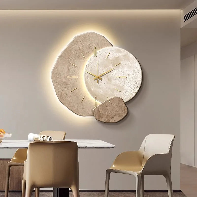 Modern Wooden Wall Clock – Sculpted LED Accent Design