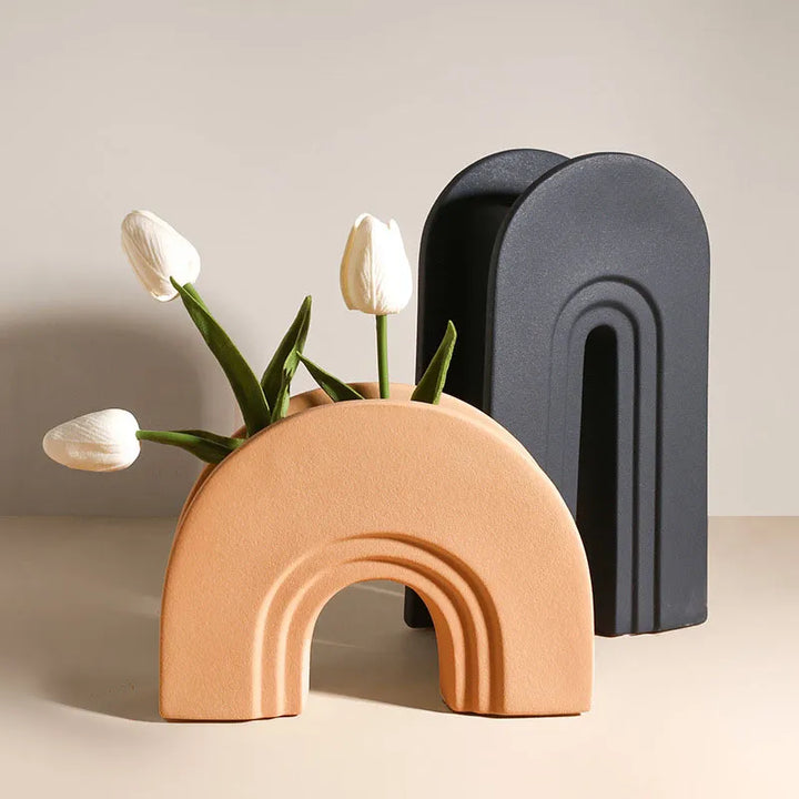 ArchForm Dual-Tone Ceramic Vase – Nordic-Inspired Minimalist Sculpture