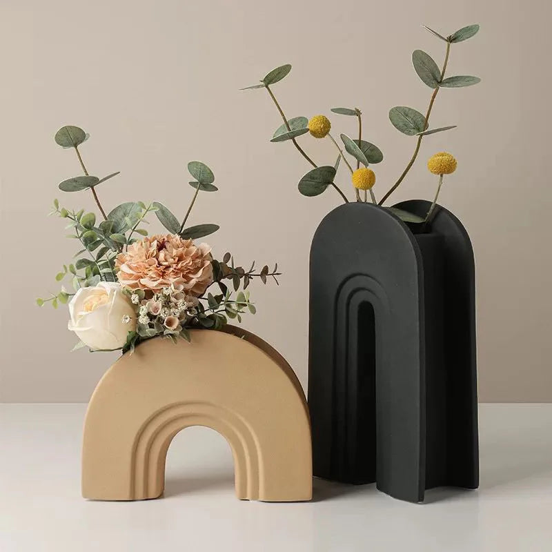 ArchForm Dual-Tone Ceramic Vase – Nordic-Inspired Minimalist Sculpture