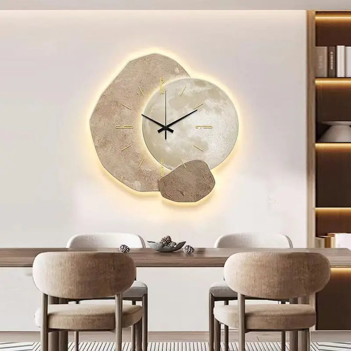 Modern Wooden Wall Clock – Sculpted LED Accent Design