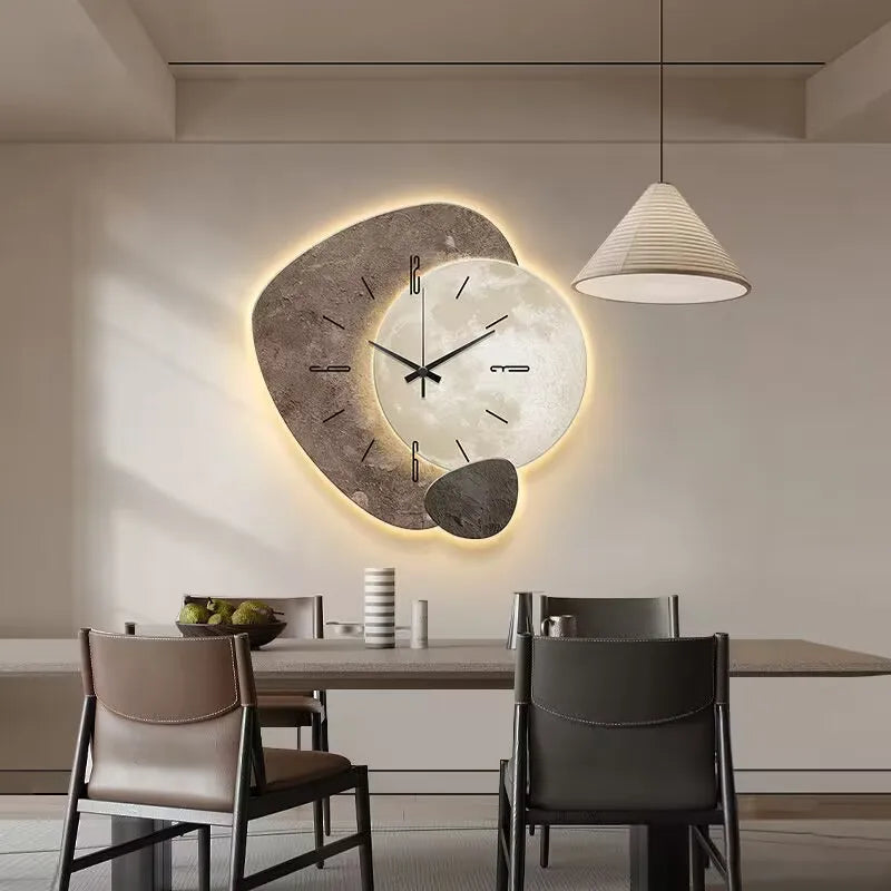 Modern Wooden Wall Clock – Sculpted LED Accent Design