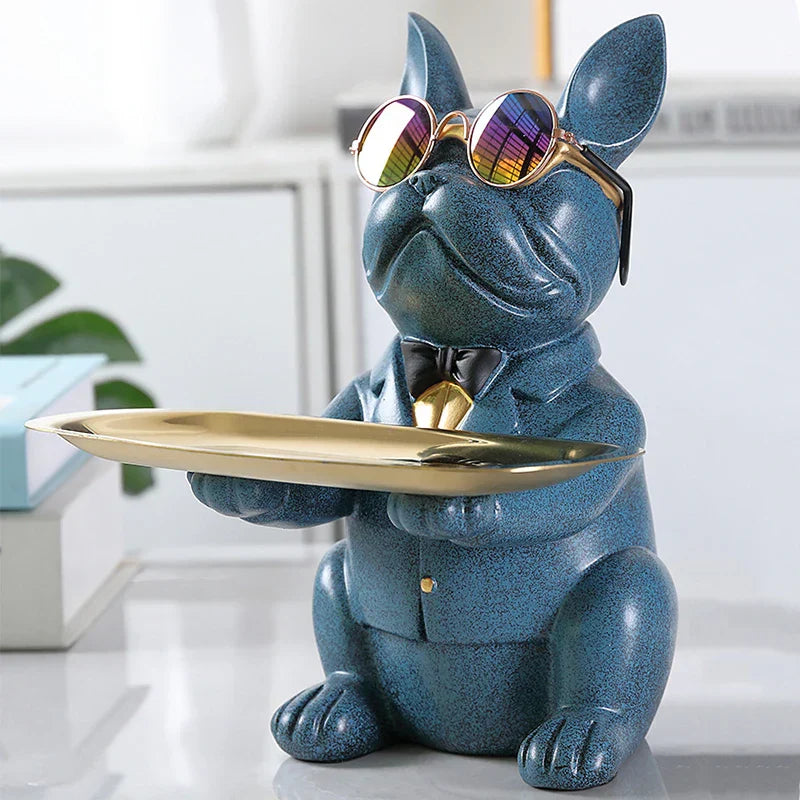 French Bulldog Resin Tray Figurine – Decorative Dog Statue for Keys, Jewelry & Home Decor