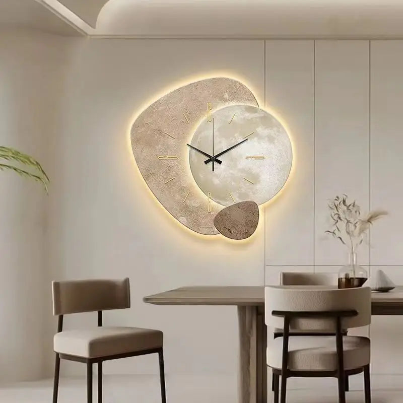 Modern Wooden Wall Clock – Sculpted LED Accent Design