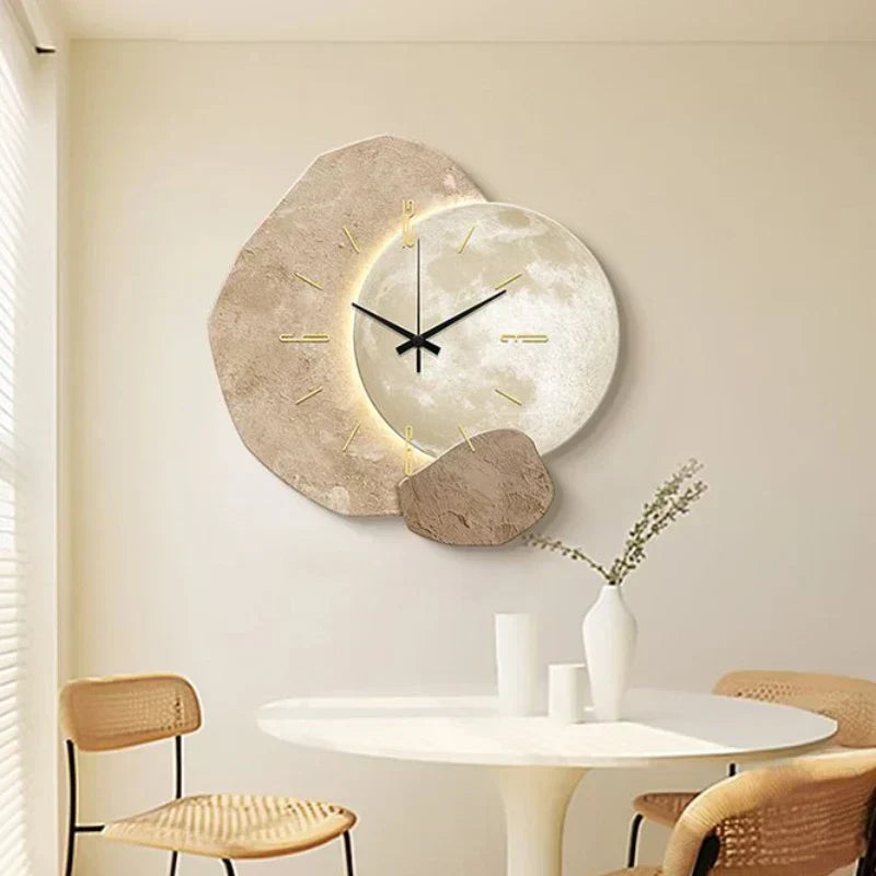 Modern Wooden Wall Clock – Sculpted LED Accent Design